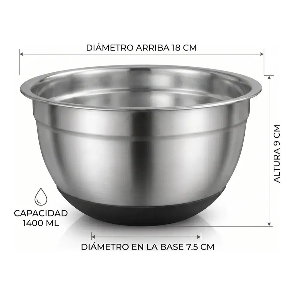 Bowl De Acero Inoxidable Con Base De Silicona varias medidas
