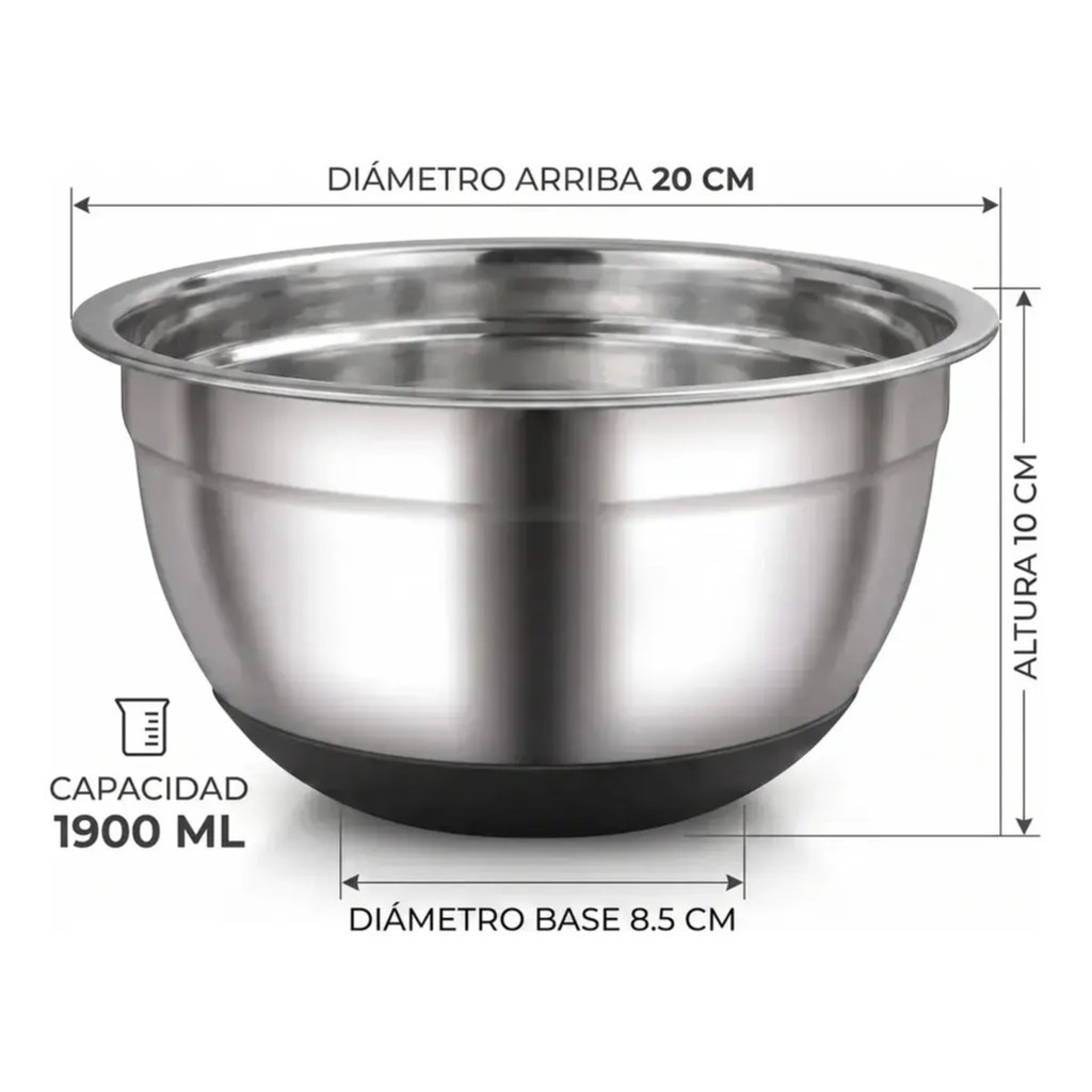 Bowl De Acero Inoxidable Con Base De Silicona varias medidas