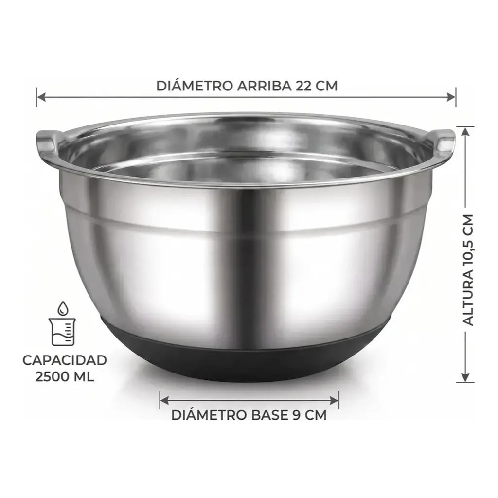 Bowl De Acero Inoxidable Con Base De Silicona varias medidas