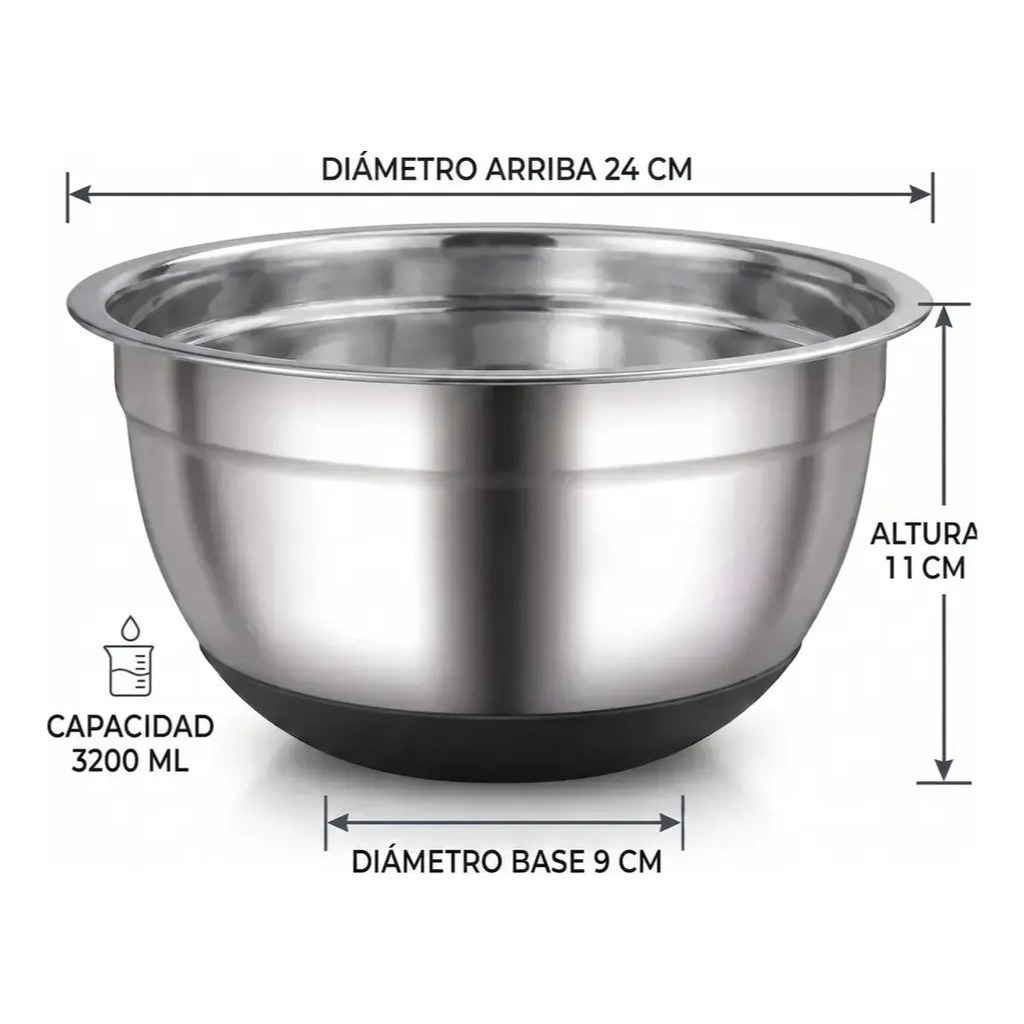 Bowl De Acero Inoxidable Con Base De Silicona varias medidas