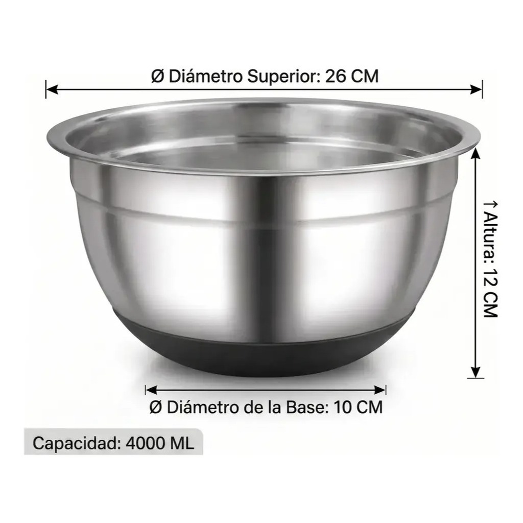 Bowl De Acero Inoxidable Con Base De Silicona varias medidas
