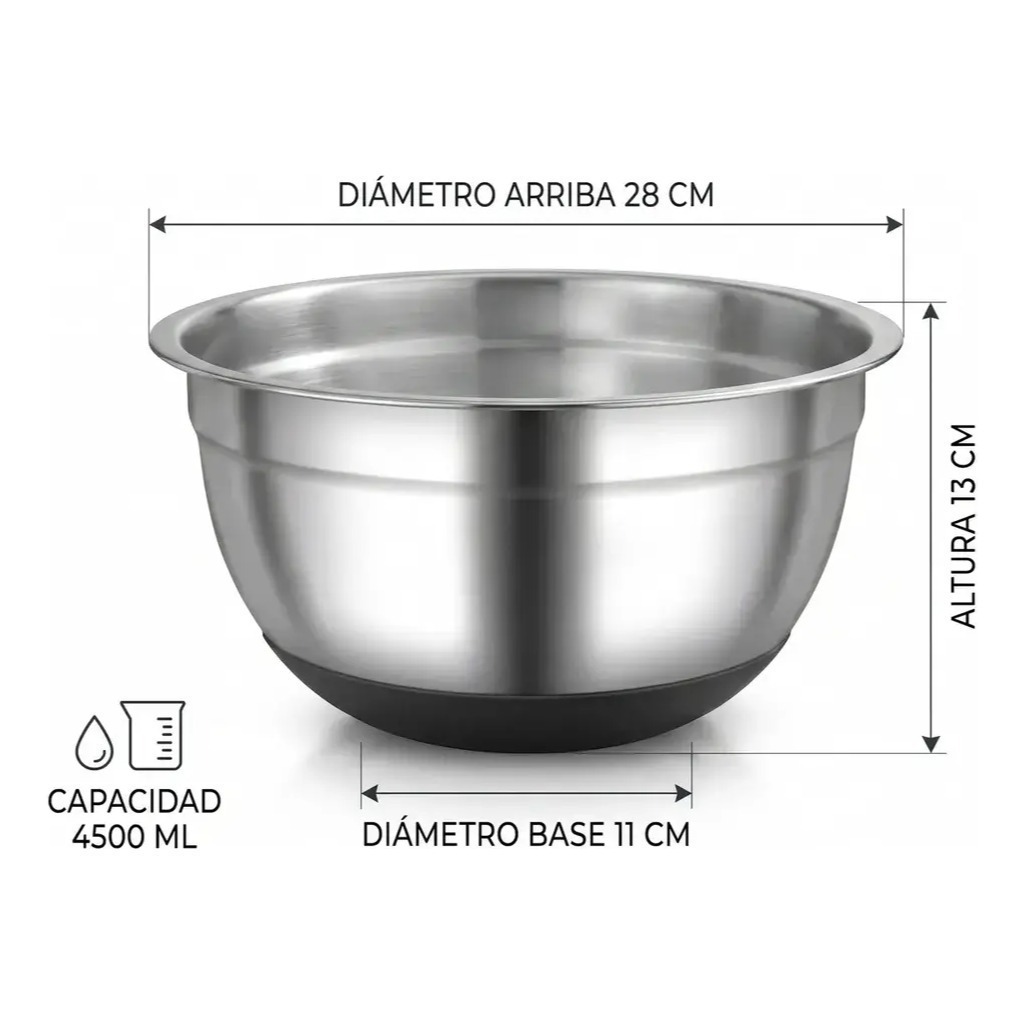 Bowl De Acero Inoxidable Con Base De Silicona varias medidas