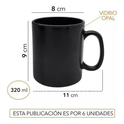 Jarro Mug Taza Vidrio Opal Negro Carol Cocina
