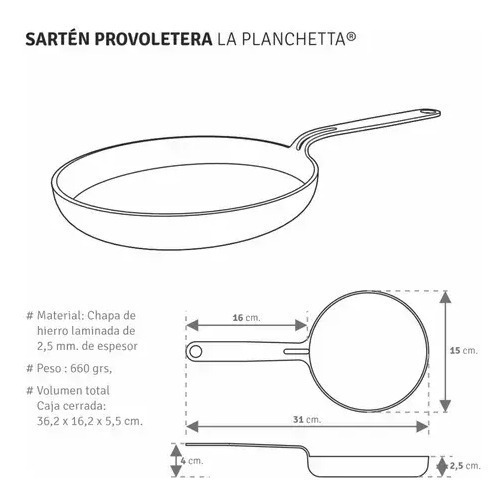 Provoletera La Planchetta Hierro 16cm 1 Cavidad Con Mango