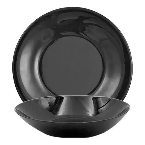 Plato Hondo Redondo Vidrio Opal Negro Carol Cocina