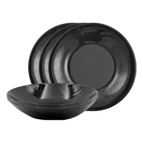 Plato Hondo Redondo Vidrio Opal Negro Carol Cocina
