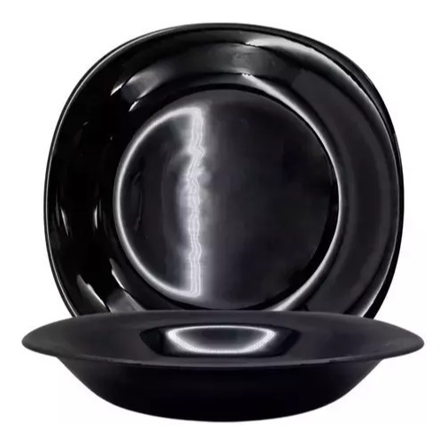 Plato Hondo Cuadrado Vidrio Opal Negro Carol Cocina