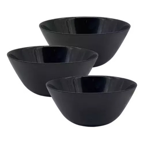 Ensaladera Bowl Vidrio Opal Negro Redonda 24cm Carol X1