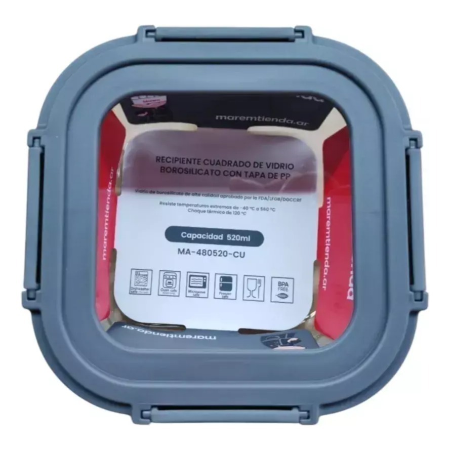 Pote Vidrio Hermetico Cuadrado Horno Frezzer M 520ml