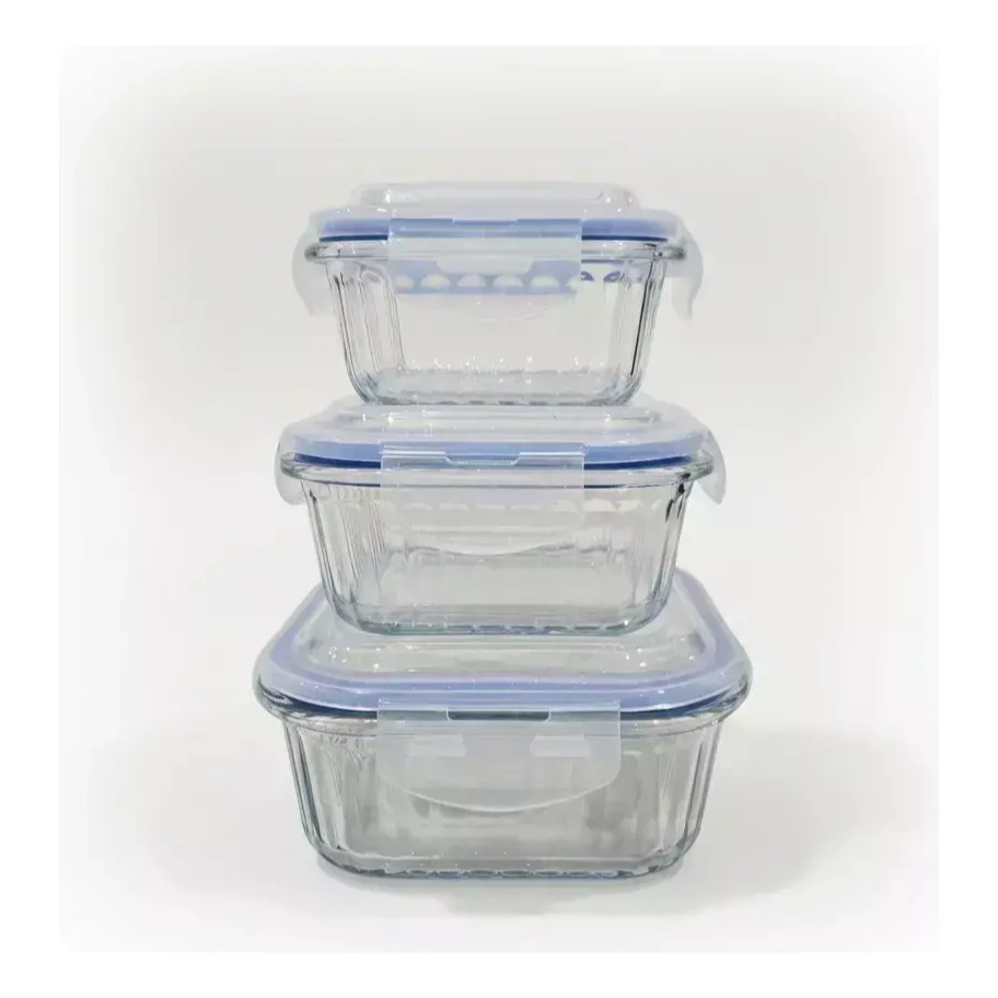 Set 3 Tuper Recipientes Vidrio Pirex Horno Frezzer Cuadrado
