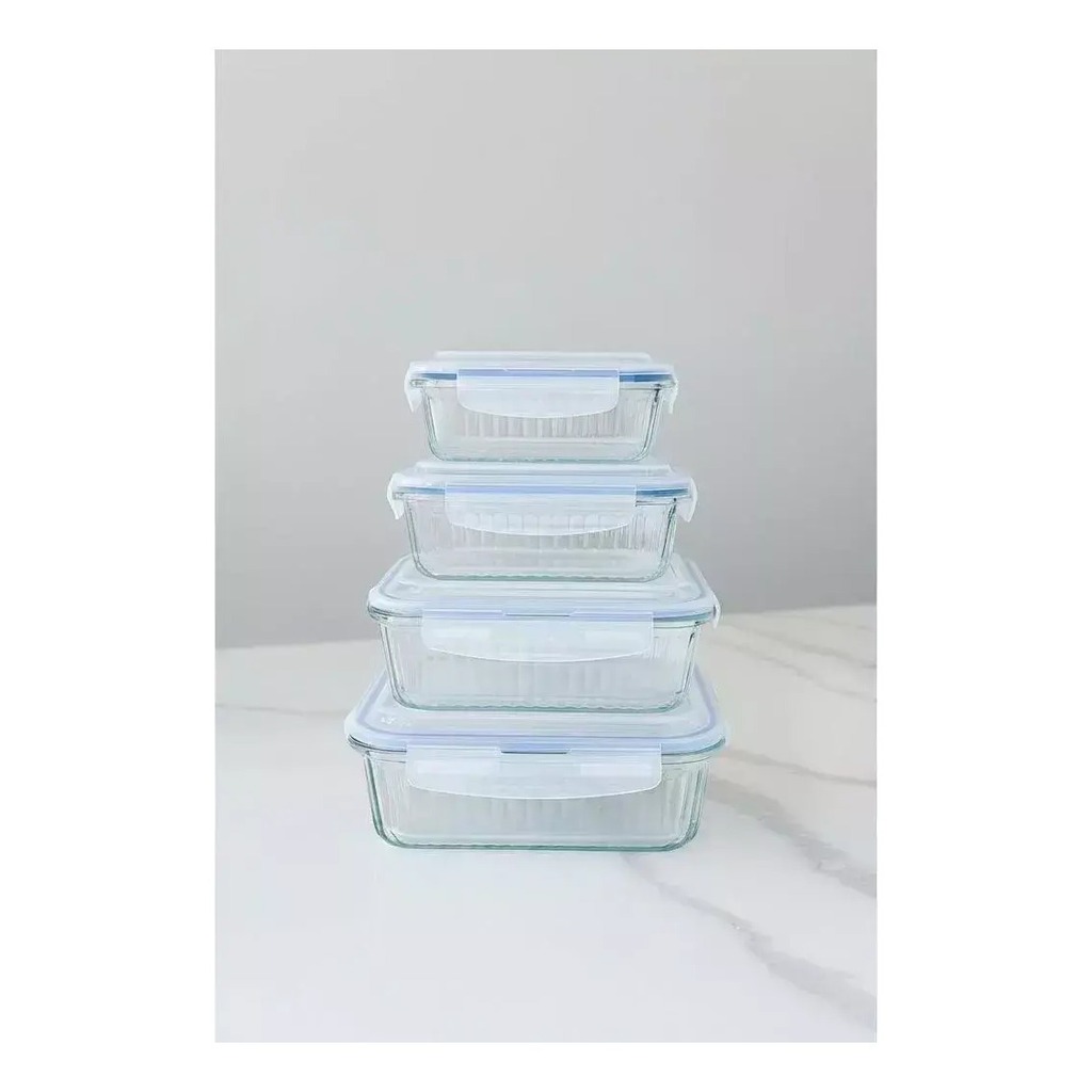 Set 4 Tuper Recipientes Vidrio Pirex Horno Freezer Rectangular