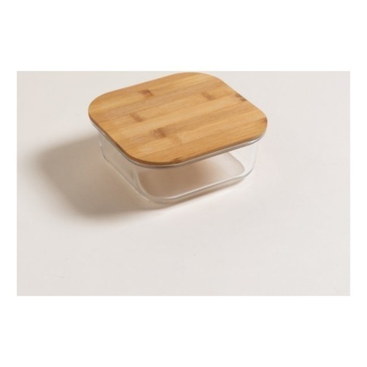 Pote Hermético De Vidrio Cuadrado Tapa Bamboo 800 Ml Tuper Taper