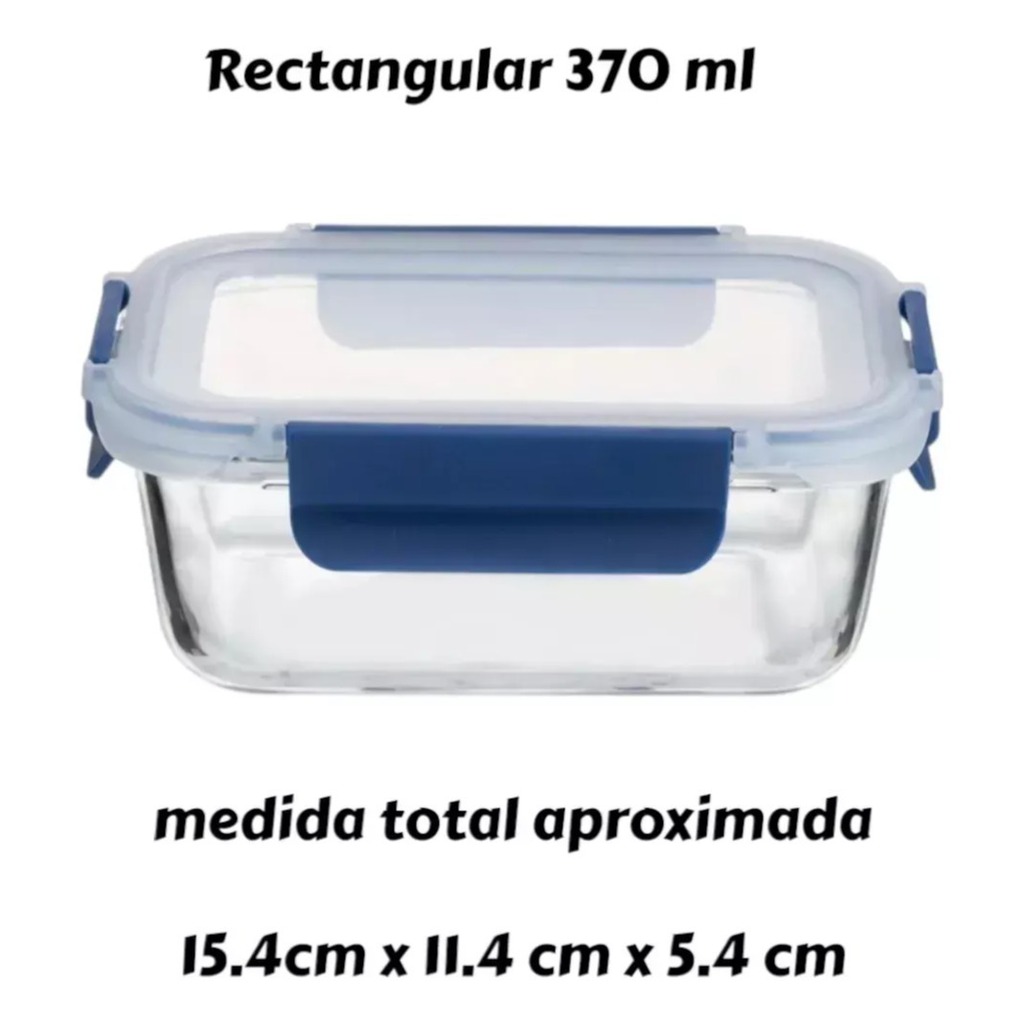 Pote Hermetico Vidrio Rectangular Horno Microfrezzer Vianda 370 ML