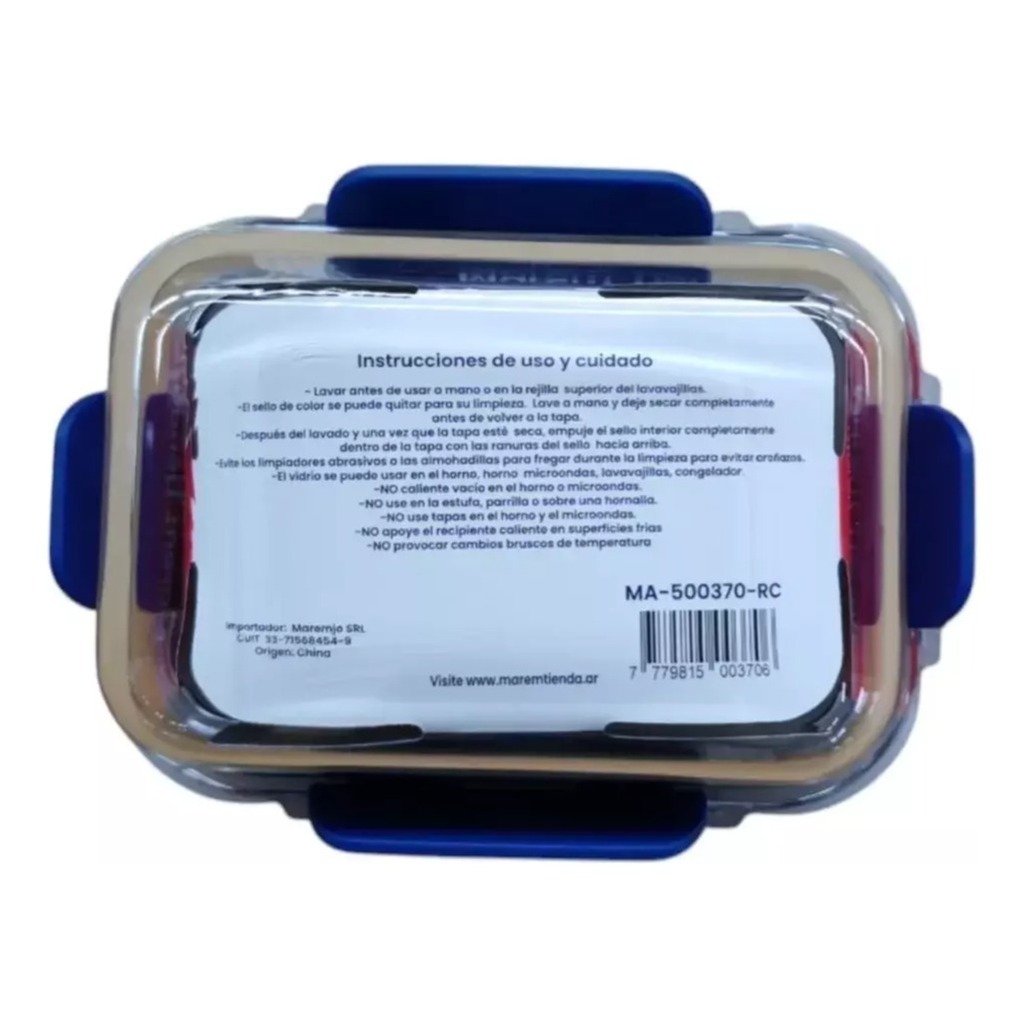 Pote Hermetico Vidrio Rectangular Horno Microfrezzer Vianda 370 ML