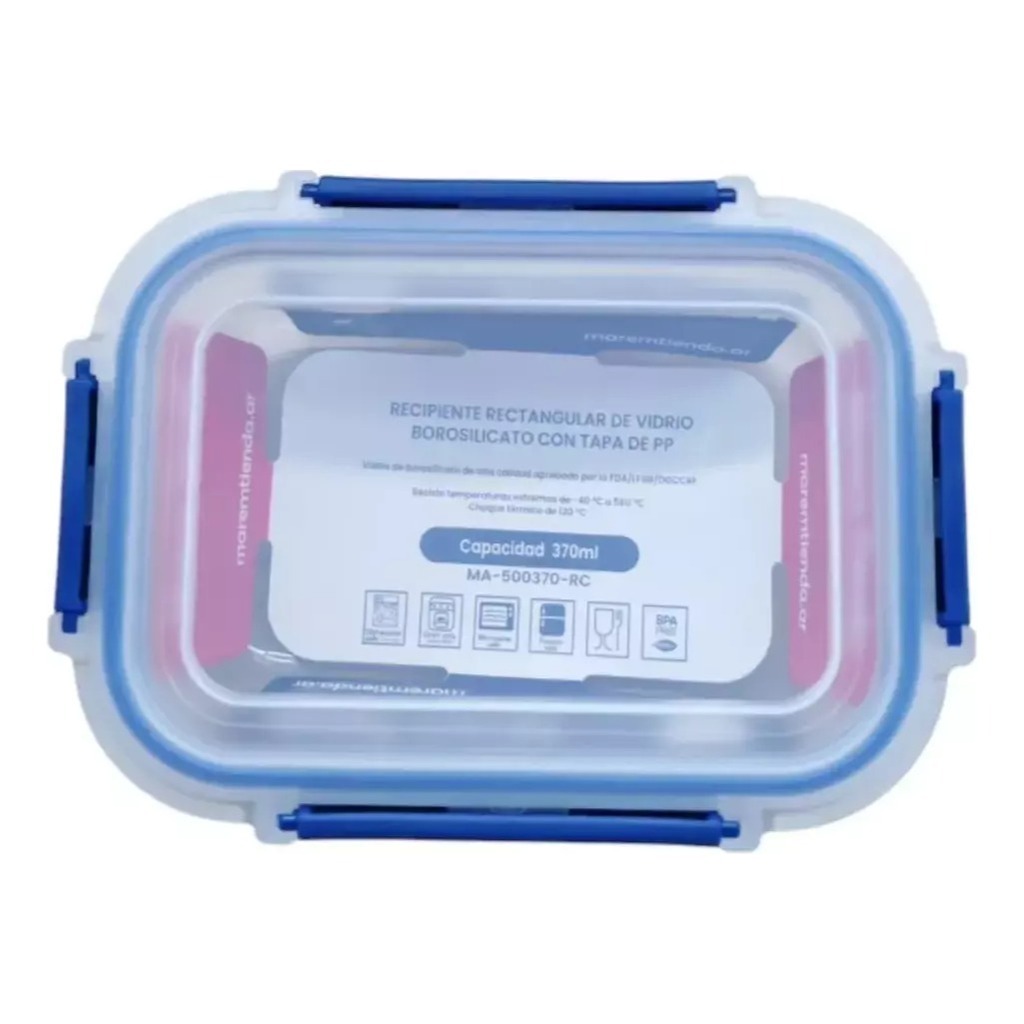 Pote Hermetico Vidrio Rectangular Horno Microfrezzer Vianda 370 ML