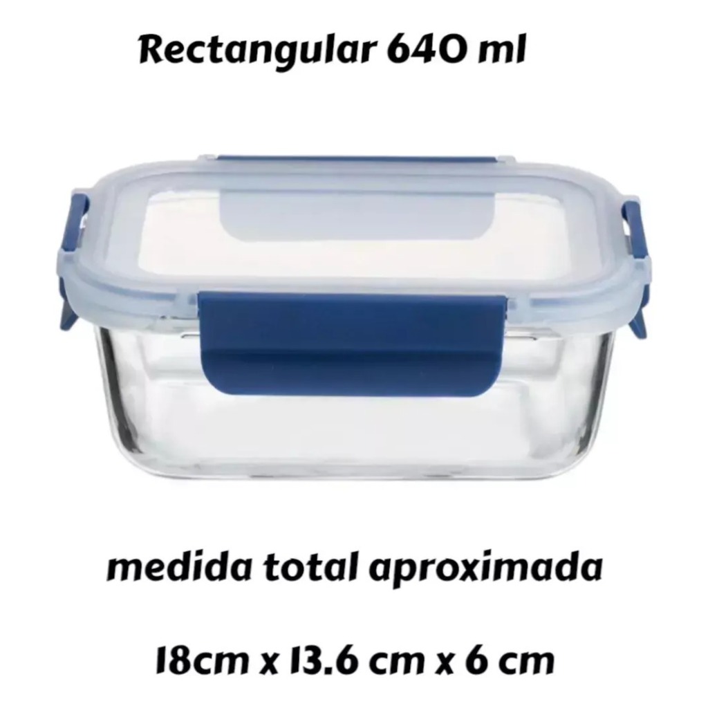Pote Hermetico Vidrio Rectangular Horno Microfrezzer Vianda 640 ML
