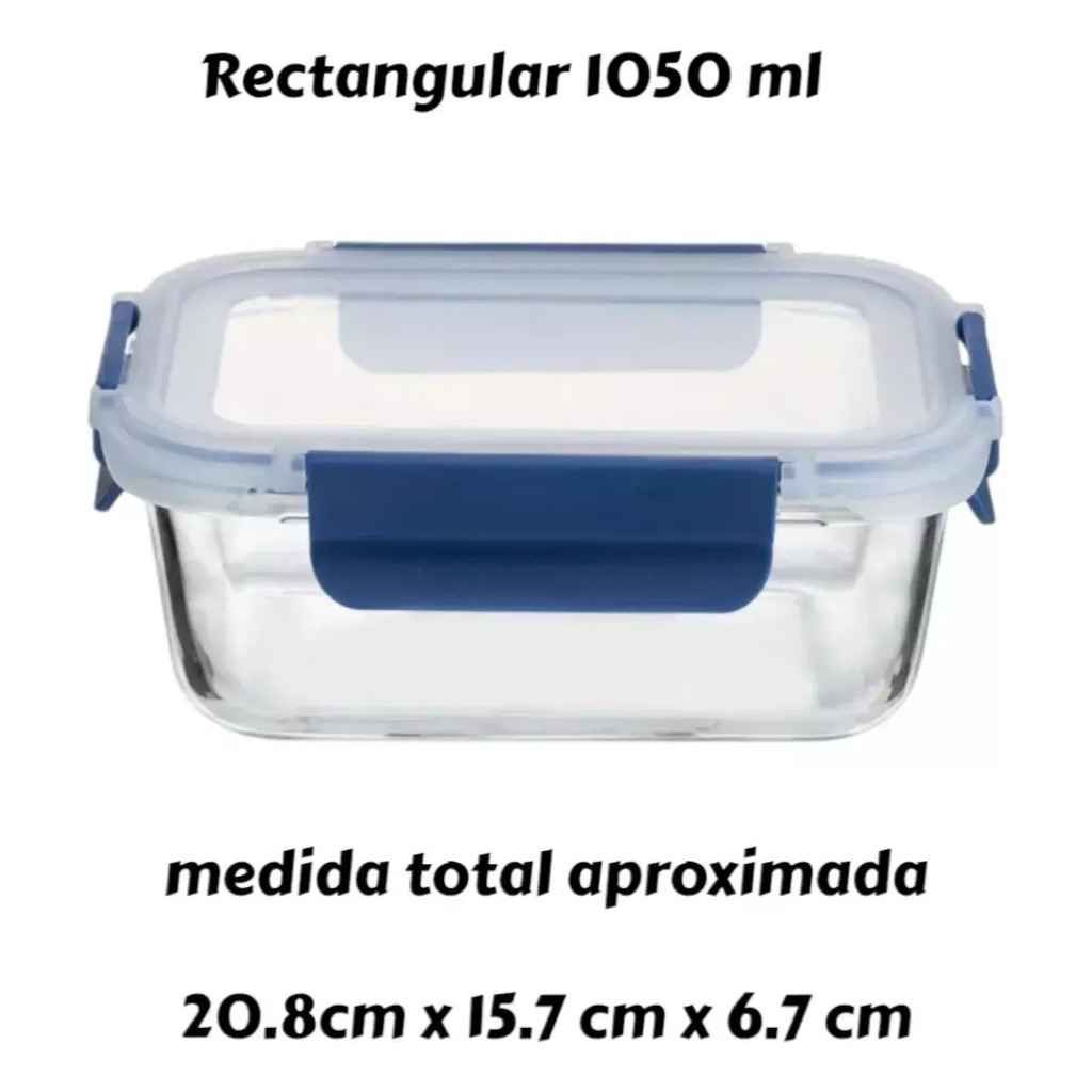 Pote Hermetico Vidrio Rectangular Horno Microfrezzer Vianda 1050 ML