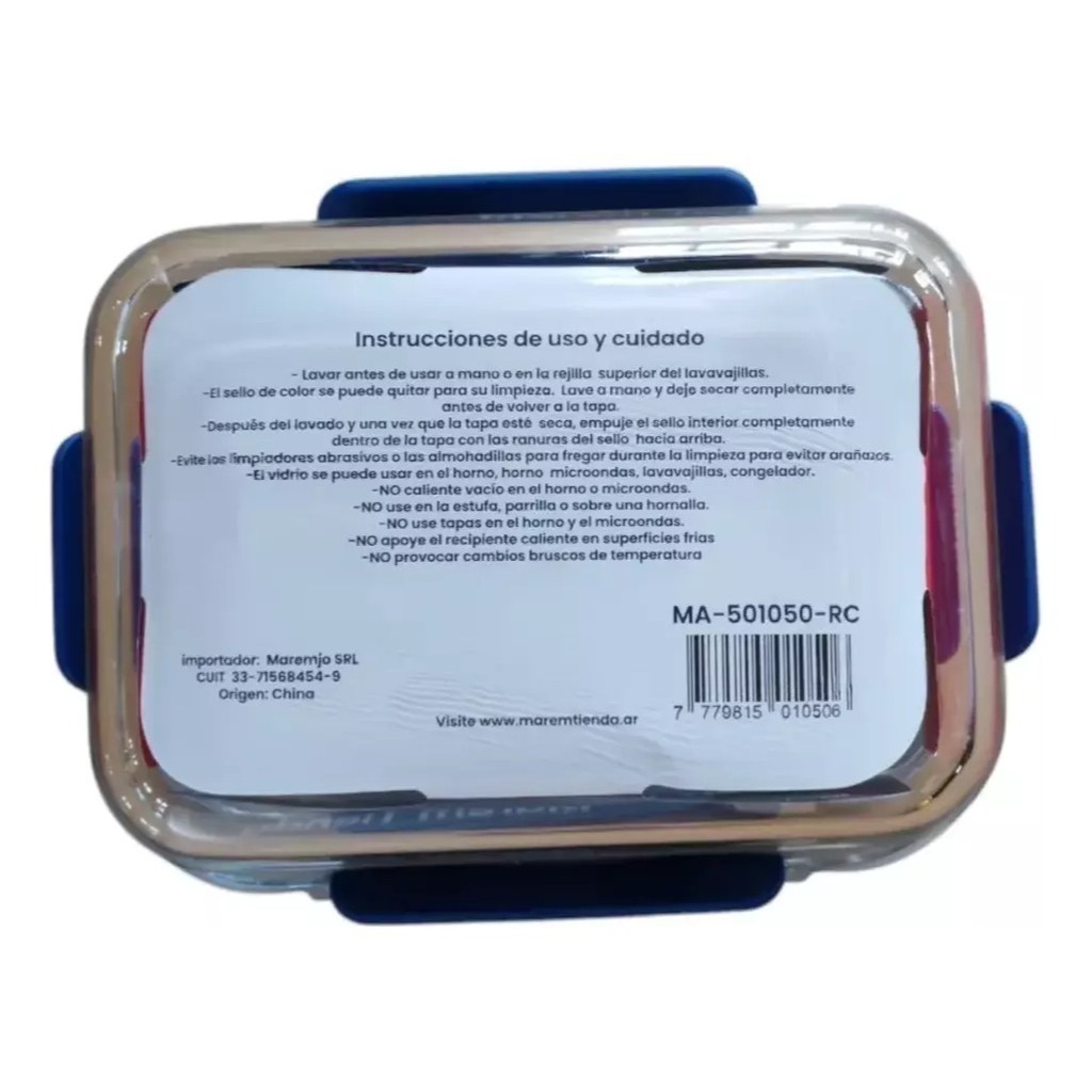 Pote Hermetico Vidrio Rectangular Horno Microfrezzer Vianda 1050 ML