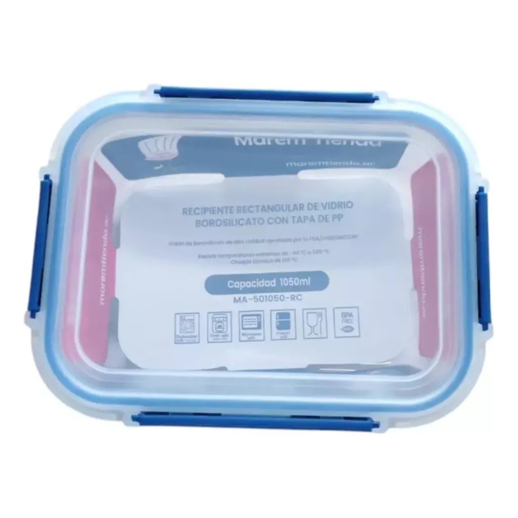 Pote Hermetico Vidrio Rectangular Horno Microfrezzer Vianda 1050 ML