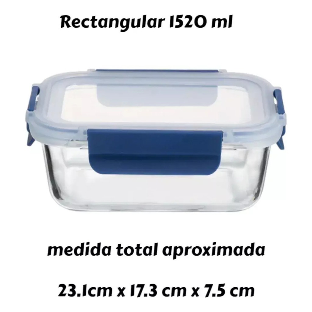 Pote Hermetico Vidrio Rectangular Horno Microfrezzer Vianda 1520 ML