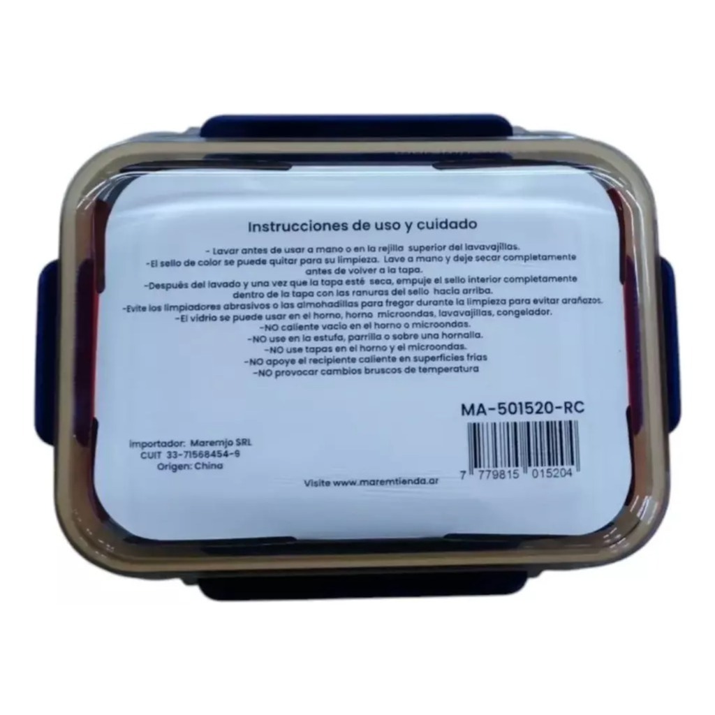 Pote Hermetico Vidrio Rectangular Horno Microfrezzer Vianda 1520 ML