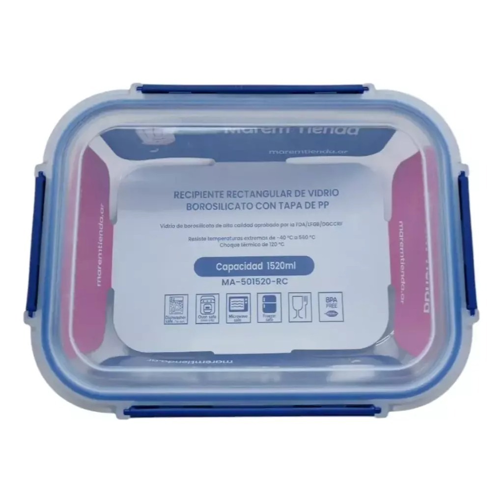 Pote Hermetico Vidrio Rectangular Horno Microfrezzer Vianda 1520 ML