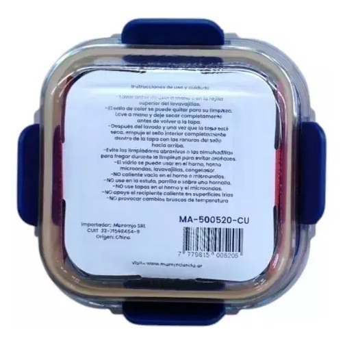 Tuper Vidrio Hermetico Cuadrado Horno Frezzer Microondas M