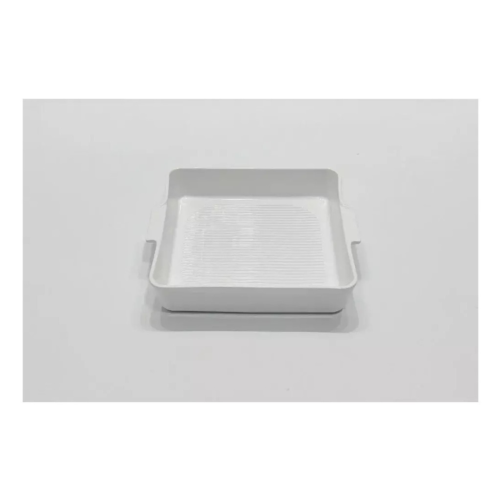 Fuente Porcelana Cuadrada Blanca Lineas 23 X 5
