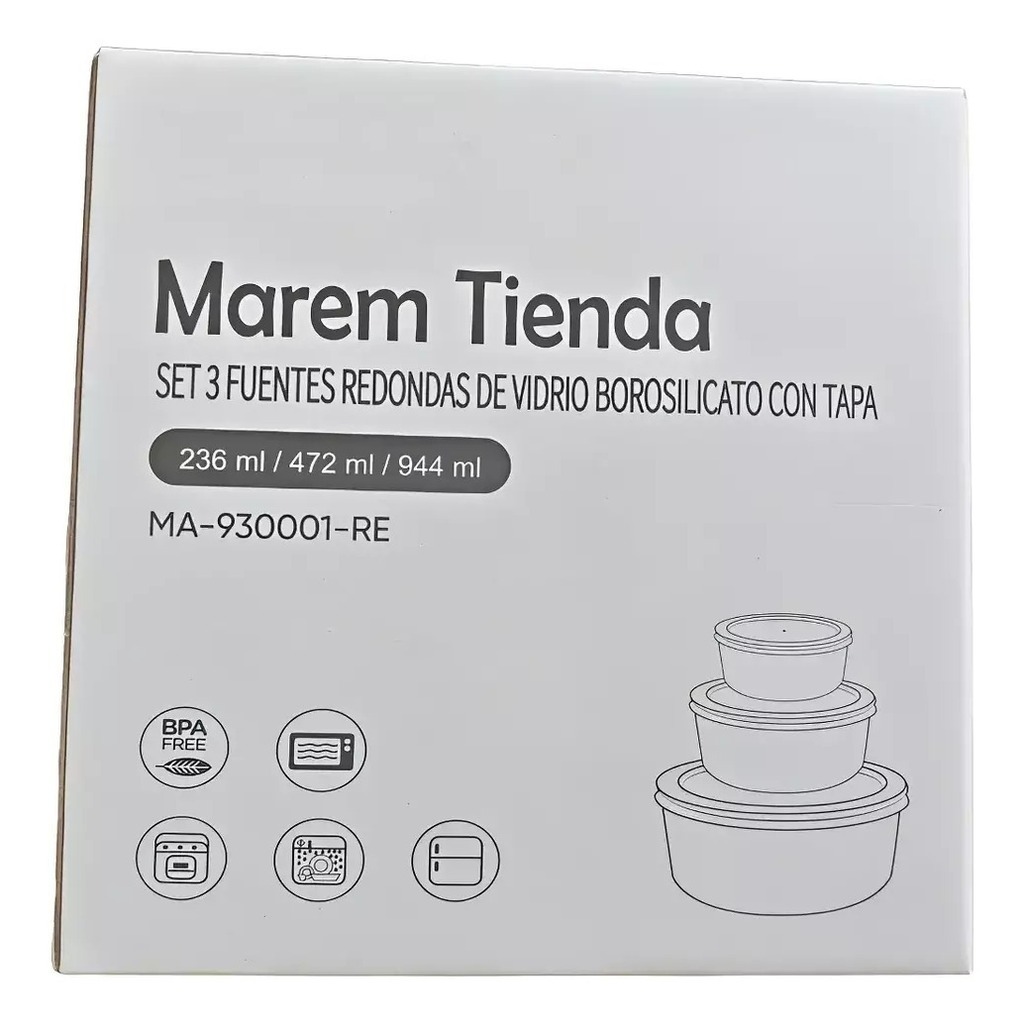 Set 3 Bowl De Vidrio Apto Horno Con Tapa Cocina Fuente