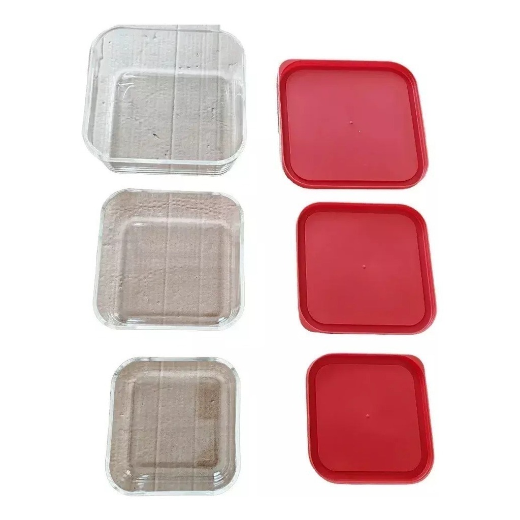Set 3 Fuentes Vidrio Tipo Pirex Horno Micro Cuadradas Tapa
