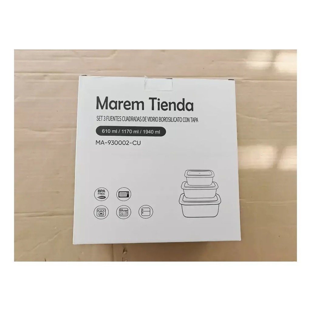 Set 3 Fuentes Vidrio Tipo Pirex Horno Micro Cuadradas Tapa