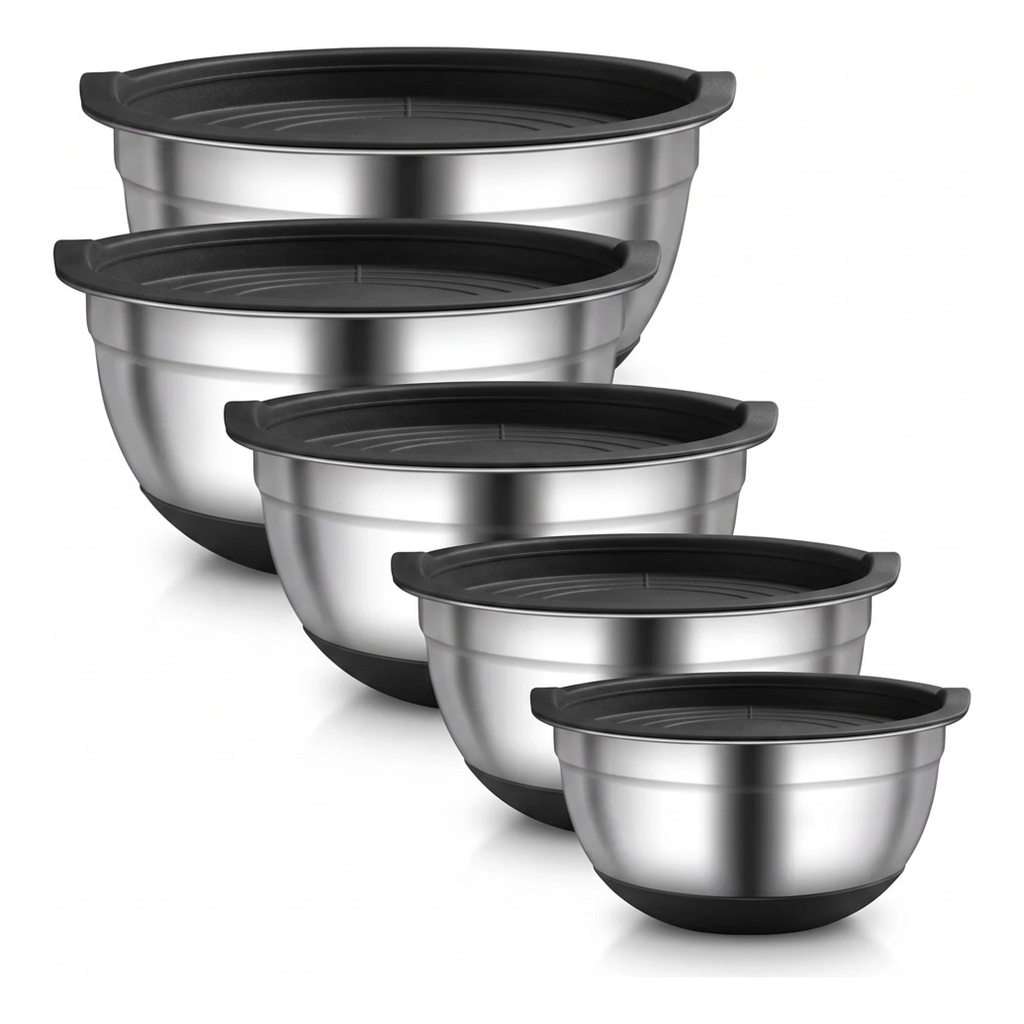 Bowl De Acero Inoxidable Con Base De Silicona varias medidas Tapa