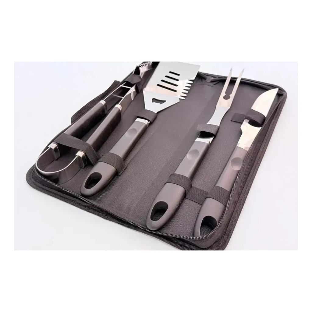 Set De Asado 4 Piezas Acero Inoxidable Con Estuche