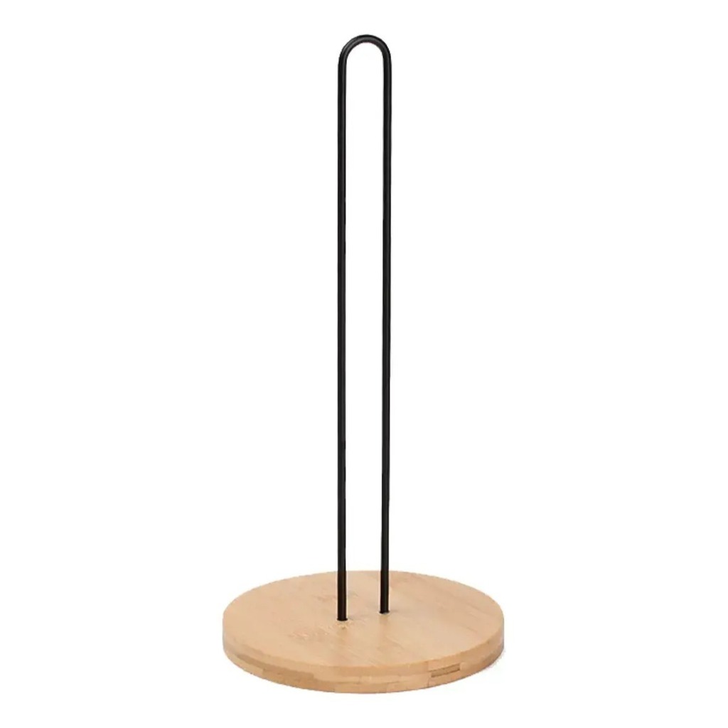 Porta Rollo De Cocina Negro Y Madera Bambú Mesa