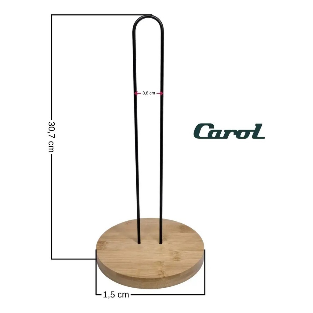 Porta Rollo De Cocina Negro Y Madera Bambú Mesa