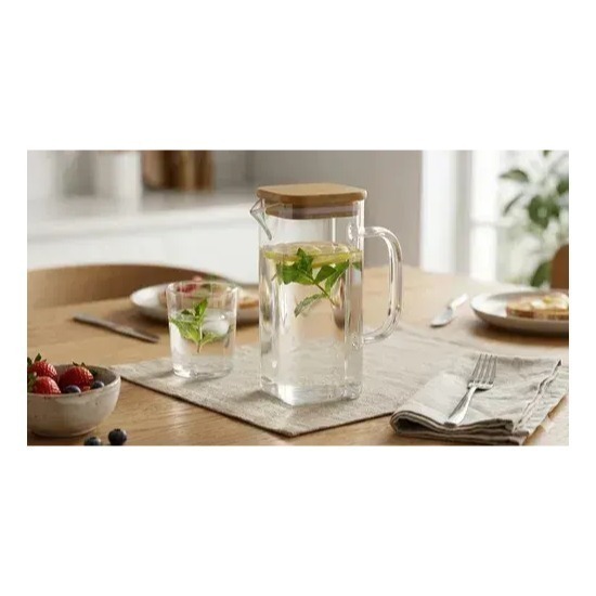 Jarra De Vidrio Con Tapa De Bambú 1600ml Para Agua Marrón Claro