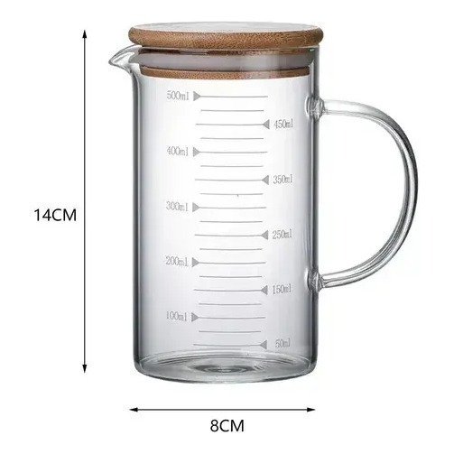 Jarra Medidora De Vidrio Con Tapa De Bambú 500ml Marrón Claro