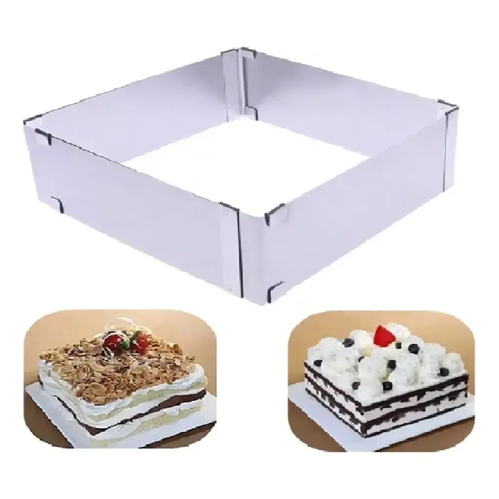 Molde De Torta Cuadrado Ajustable De 15 A 28 Cm Plateado