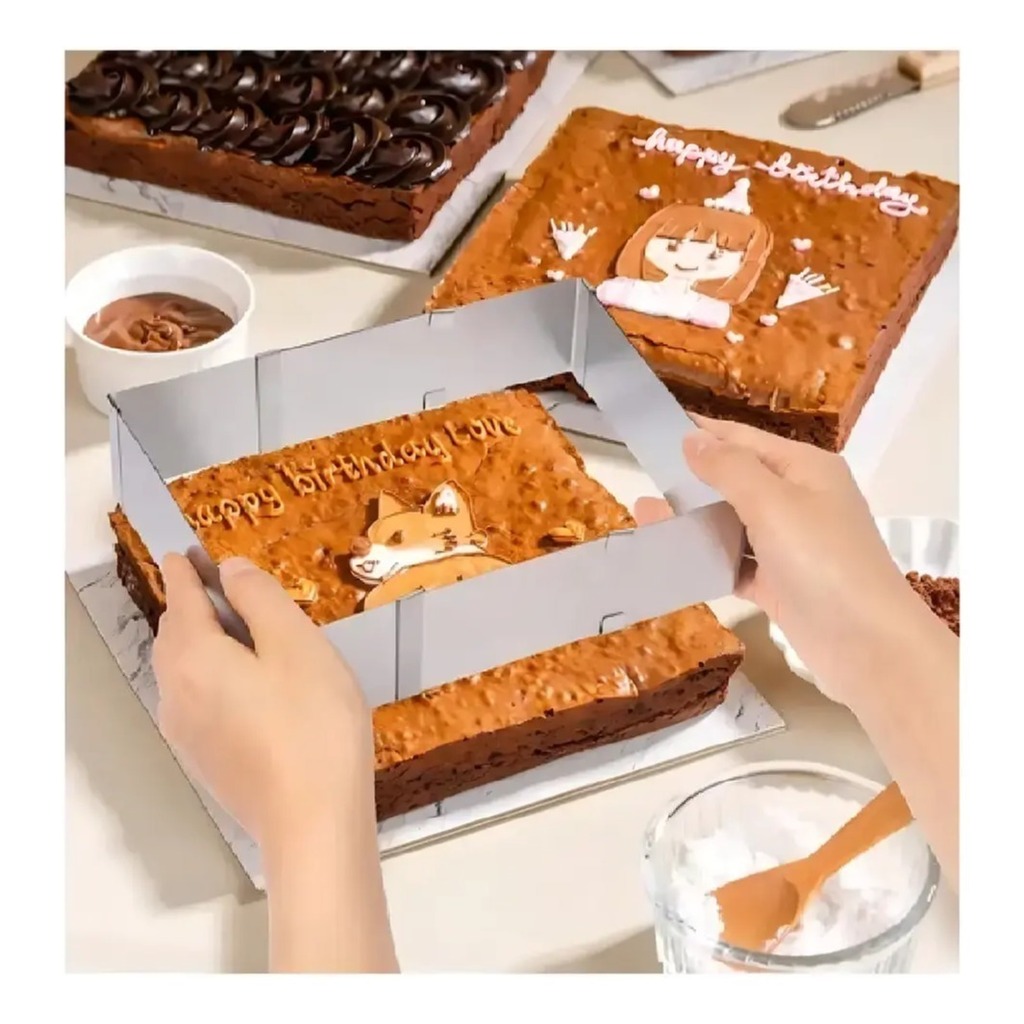 Molde De Torta Cuadrado Ajustable De 15 A 28 Cm Plateado
