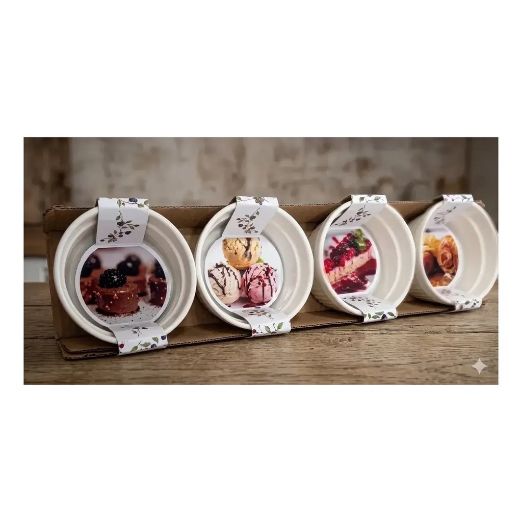 Pack 4 Copetinero Porcelana 9 X 4,5 Cm Apto Horno Micro