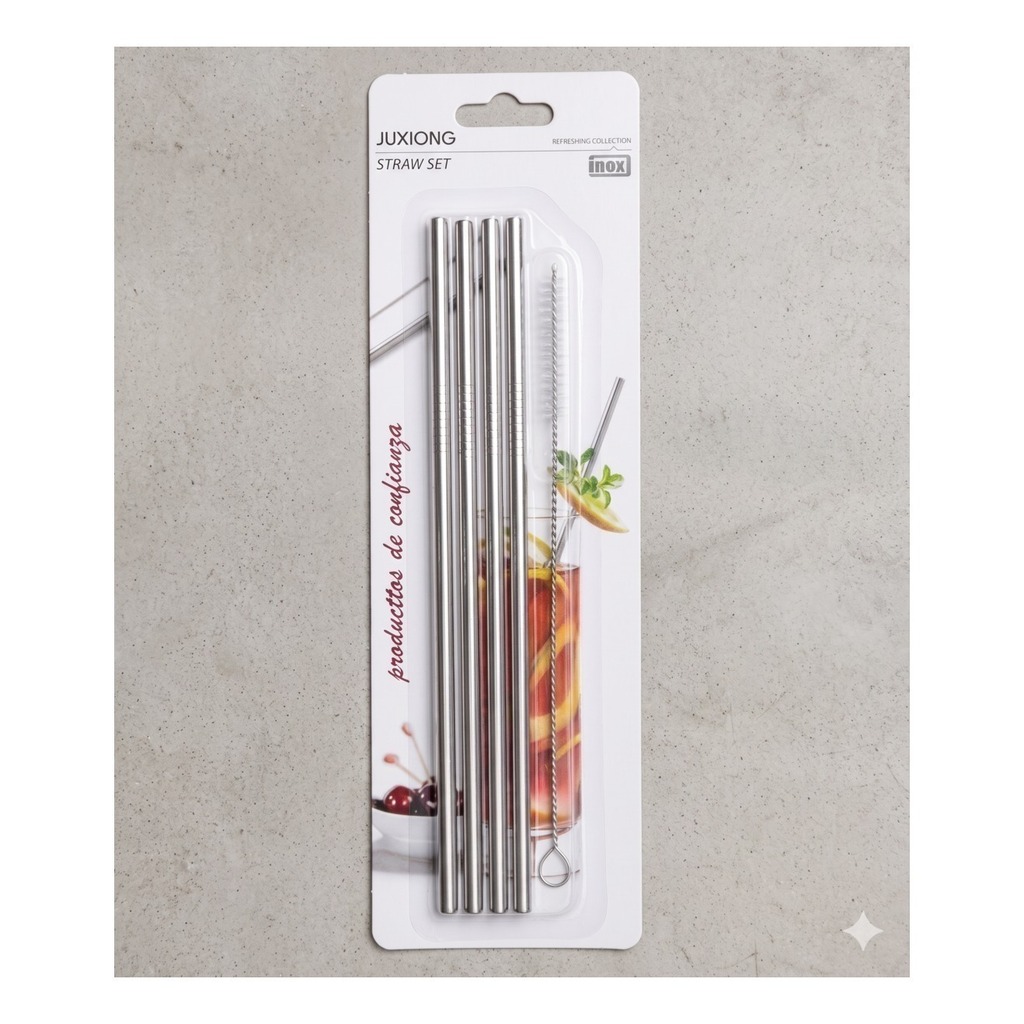 Set 4 Sorbetes De Acero Inoxidable Reutilizables Con Cepillo