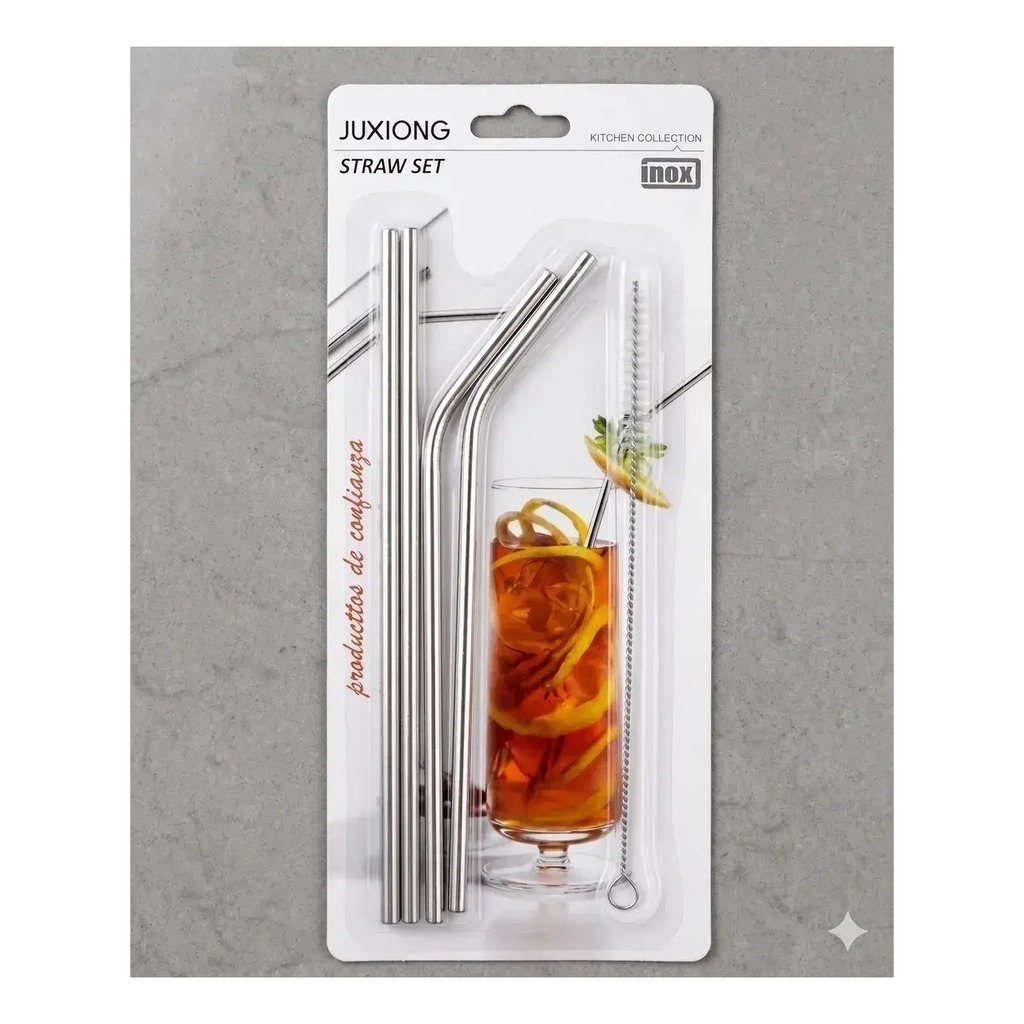 Set 4 Sorbetes De Acero Inoxidable Reutilizables Con Cepillo