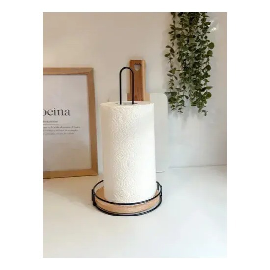 Porta Rollo Bambo Y Metral Negro! Rollo Cocina Servilleta