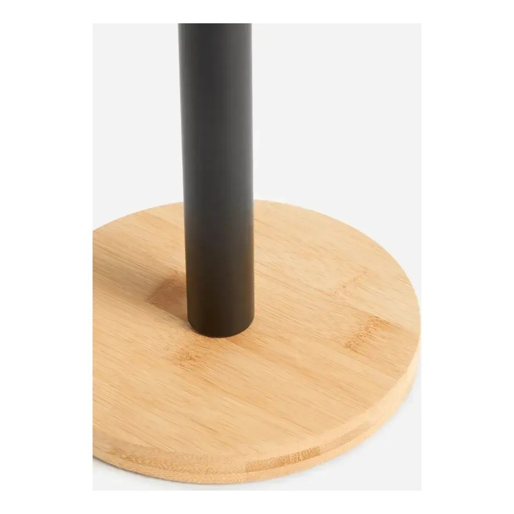 Porta Rollo De Cocina De Acero Inoxidable Con Base De Bambú Negro