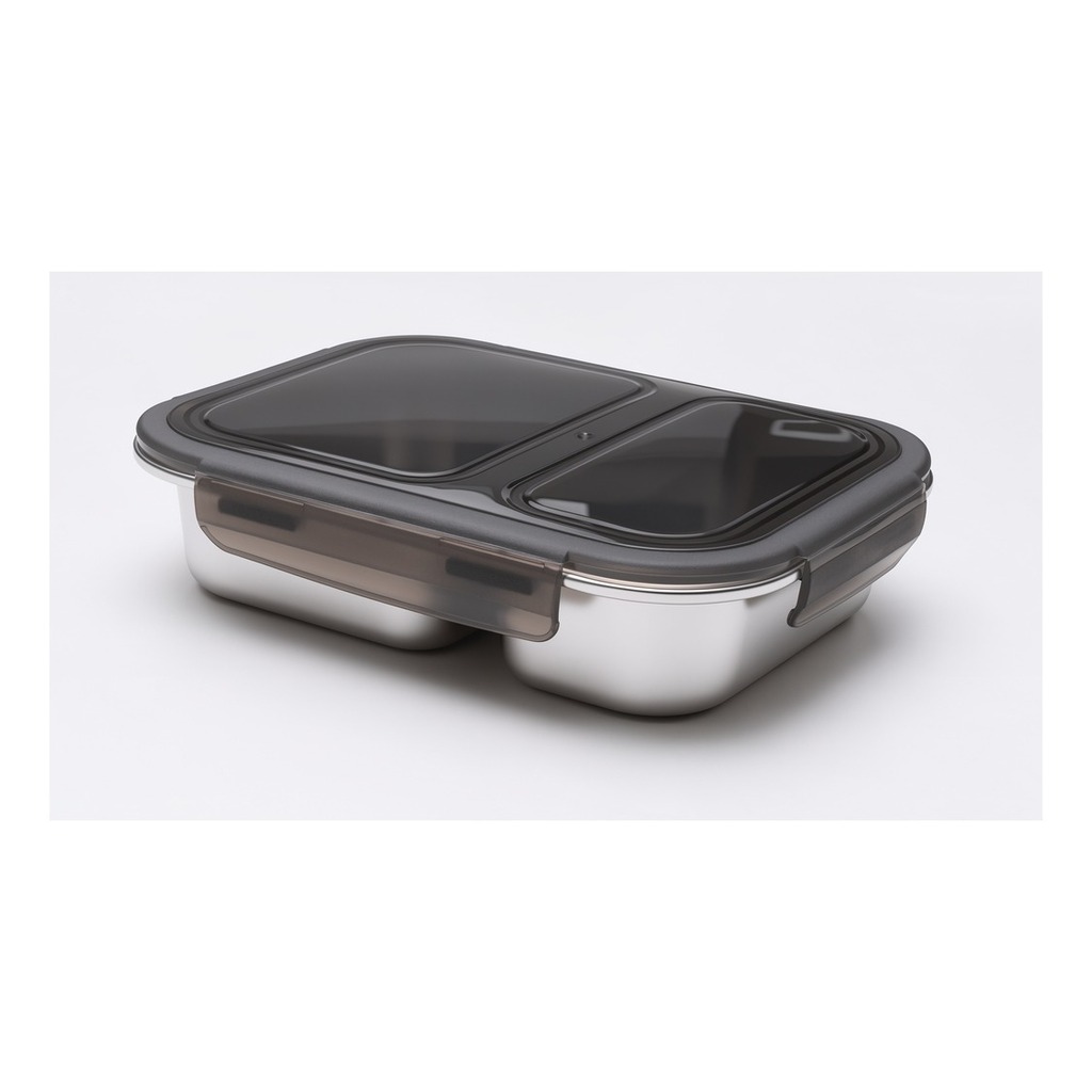 Pote Vianda Hermetico Acero Apto Horno Micro Con 2divisiones Acero