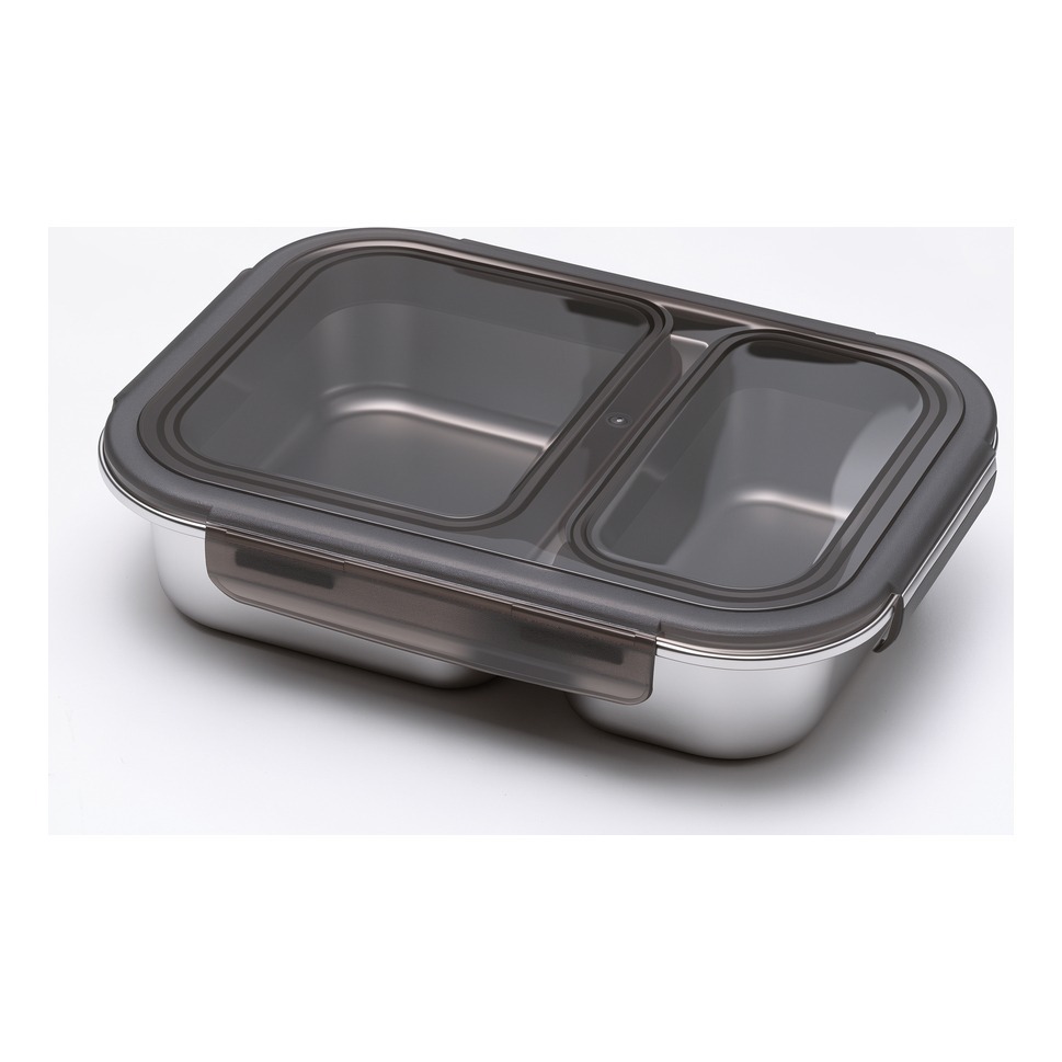 Pote Vianda Hermetico Acero Apto Horno Micro Con 2divisiones Acero