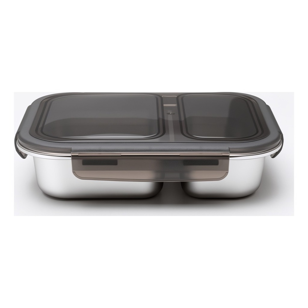 Pote Vianda Hermetico Acero Apto Horno Micro Con 2divisiones Acero