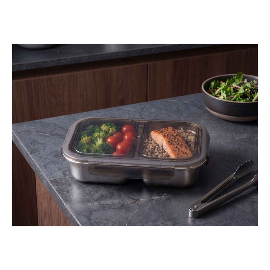 Pote Vianda Hermetico Acero Apto Horno Micro Con 2divisiones Acero