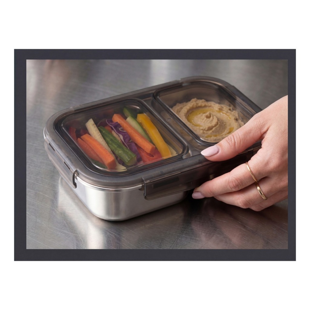 Pote Vianda Hermetico Acero Apto Horno Micro Con 2divisiones Acero