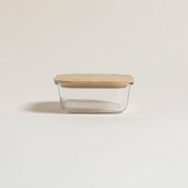 Pote Hermético De Vidrio Cuadrado Tapa Bamboo 320 Ml Tuper Taper